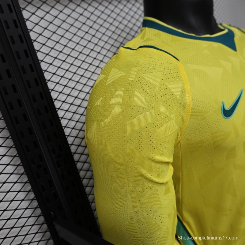 Player Version 2026 Brazil  Yellow with Geometric Pattern Home Long Sleeve Jersey