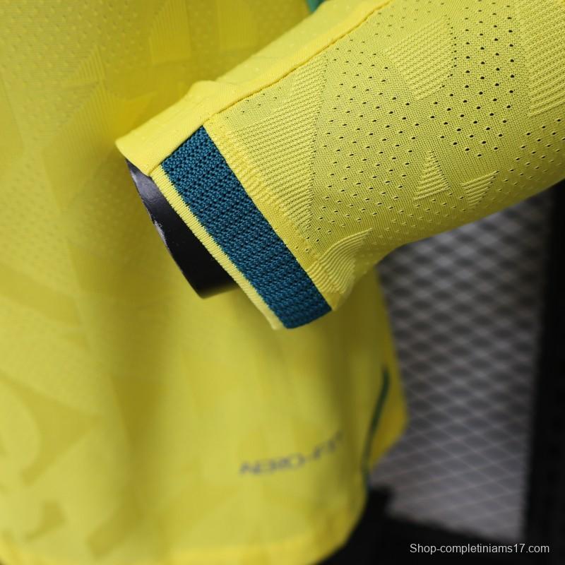 Player Version 2026 Brazil  Yellow with Geometric Pattern Home Long Sleeve Jersey