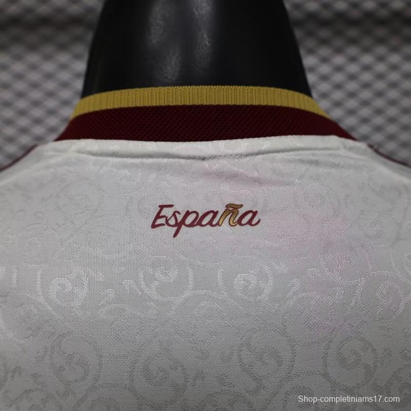 Player Version 2026 Spain  White with Burgundy & Gold Detail Away Jersey