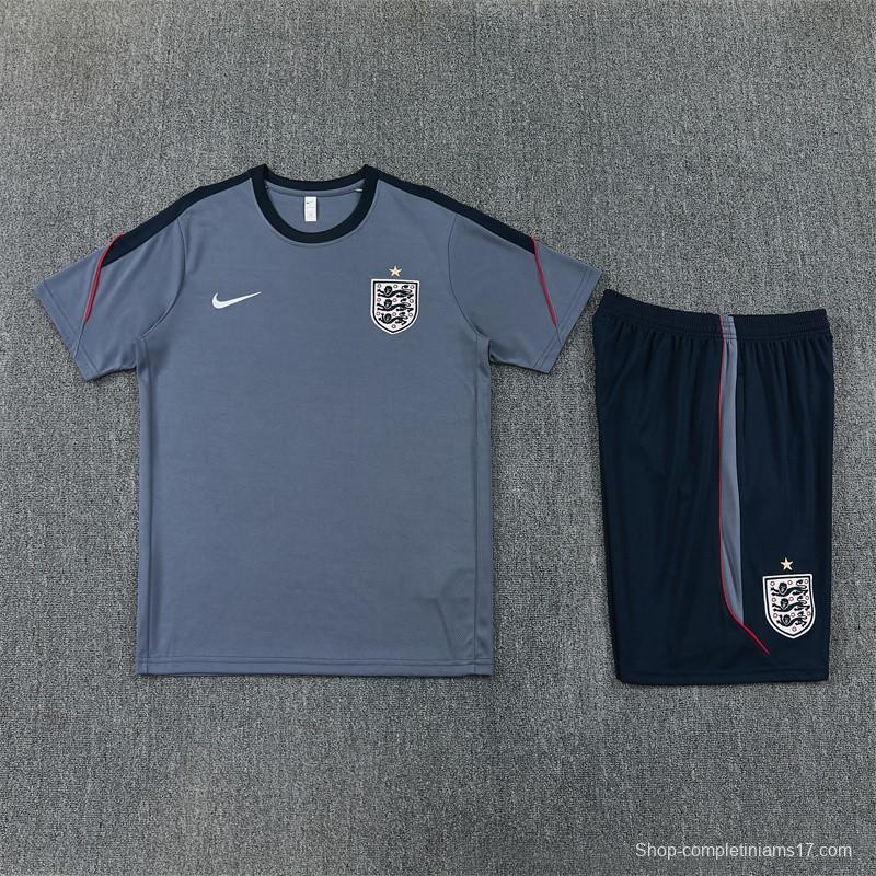 2026 England Grey Short Sleeve+ Navy Blue Soccer Shorts