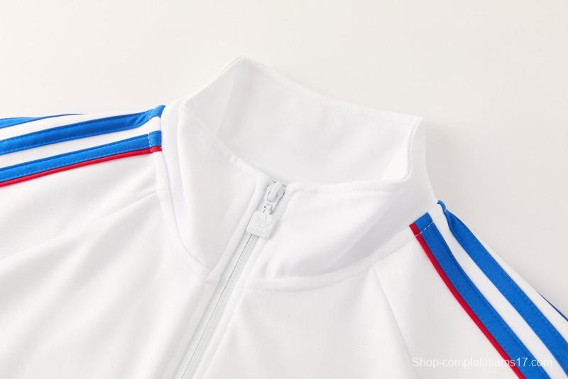 2026/27 Adidas Originals  White Full Zipper Jacket Tracksuit + Navy Blue Long Pants
