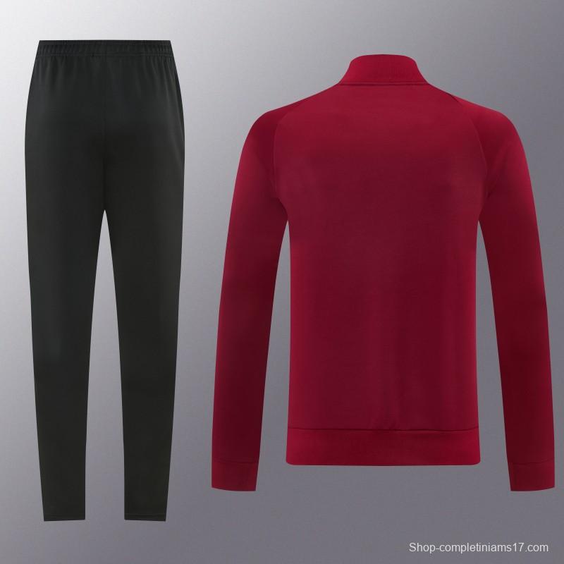2026/27 AS Roma Burgundy & Gold Full Zipper Jacket Tracksuit +Black  Long Pants
