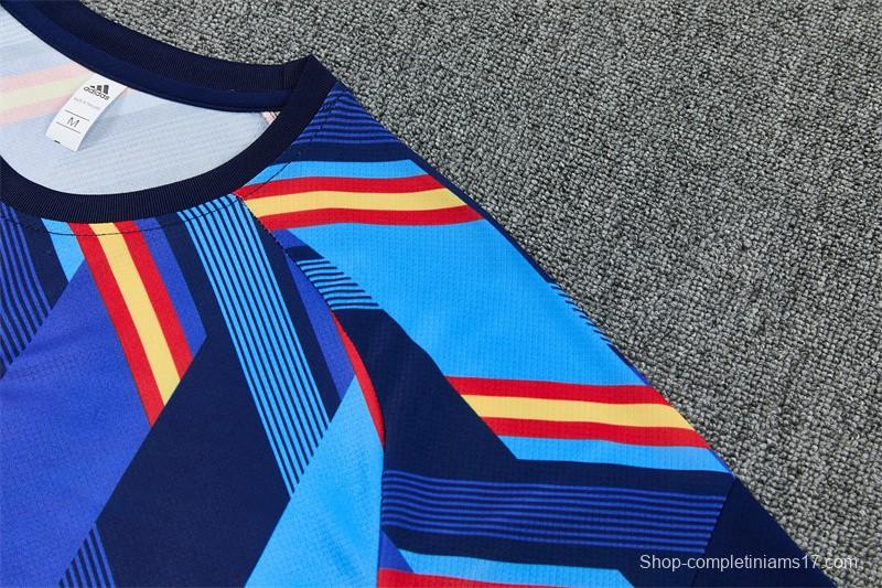 2026 Spain Navy Blue Multi-Color Diagonal Stripe Short Sleeve+Soccer Shorts