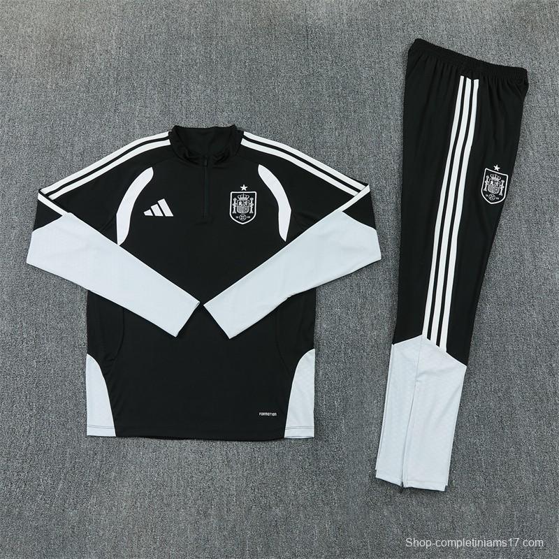 2026 Spain Black & White Half Zipper Jacket Tracksuit + Long Pants