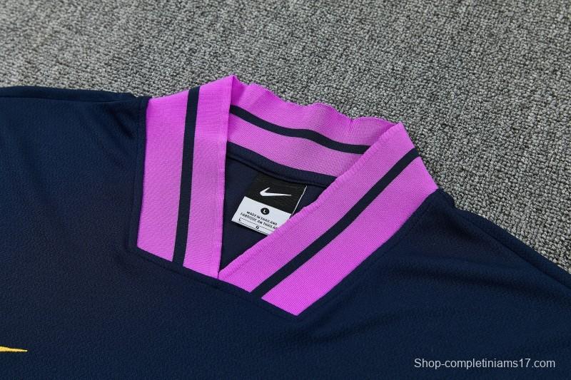 26/27 FC Barcelona Navy Blue with Purple  Short Sleeve Tracksuit + Long Pants