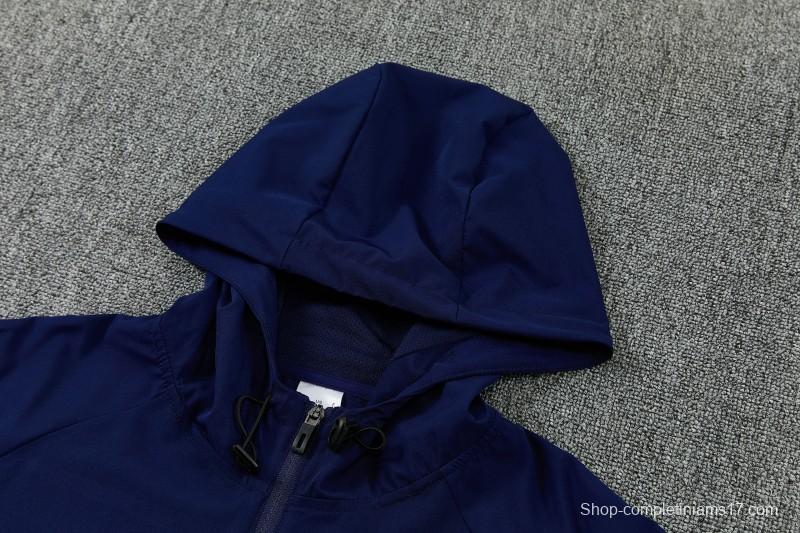 26/27 France Navy Blue Full Zipper Hooded Jacket Tracksuit + Long Pants