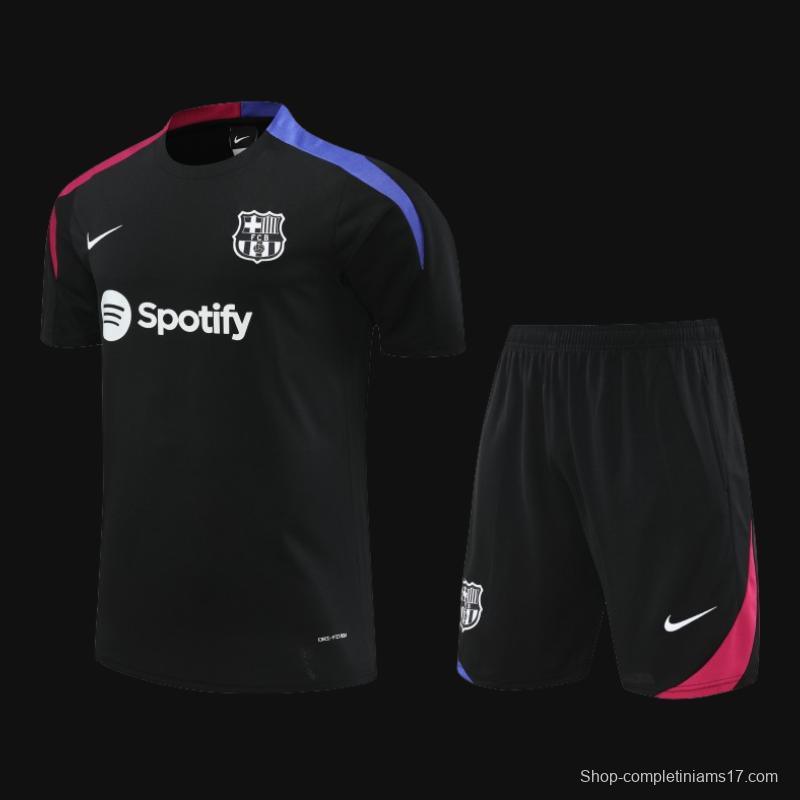 23/24 Barcelona Black Cotton Short Sleeve Jersey+Shorts