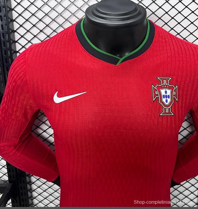 Player Version 2024 Portugal Home Long Sleeve Jersey