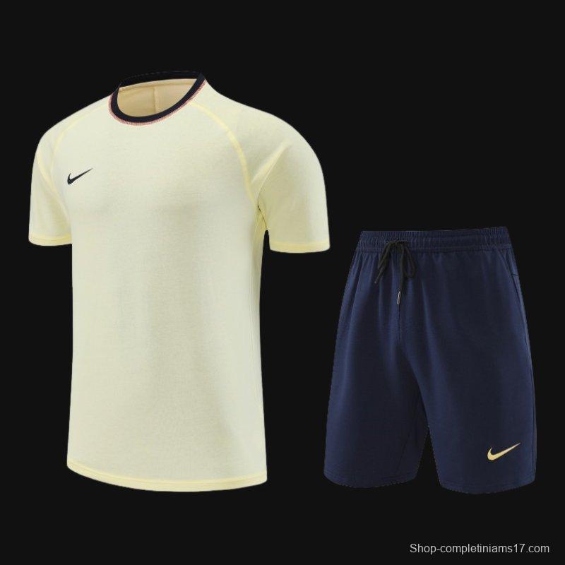 2024 Nike Beige Cotton Short Sleeve Jersey+Shorts