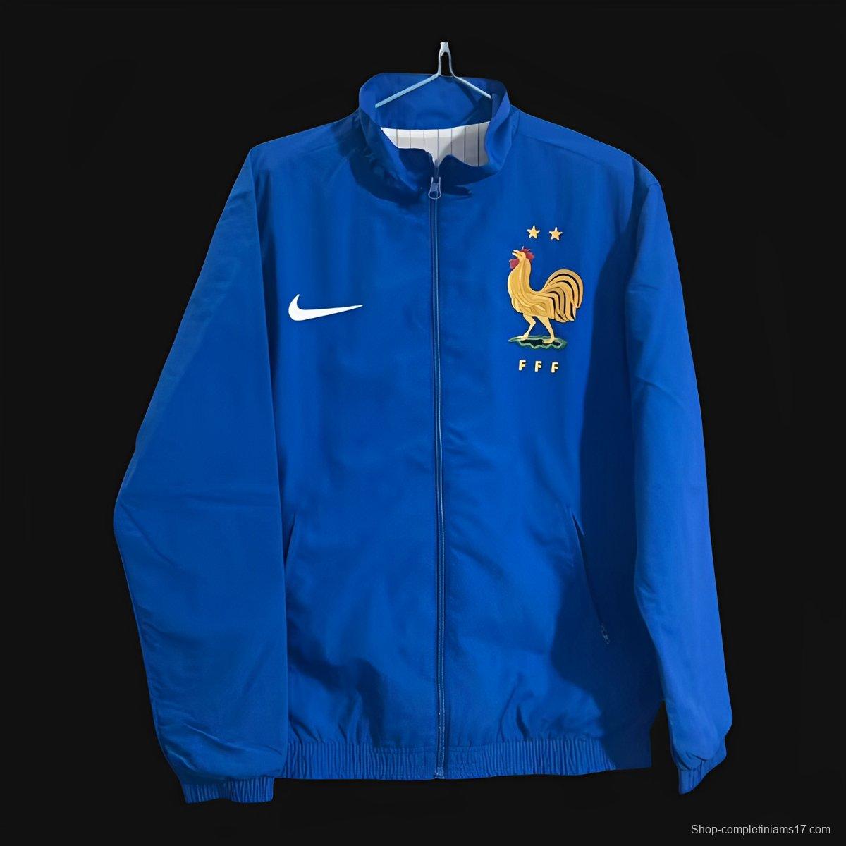 2024 France Blue/White Reversible Full Zipper Jacket