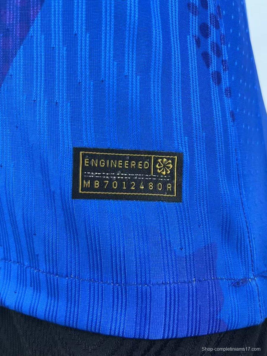 Player Version 2025 Brazil Away Blue Long Sleeve Jersey