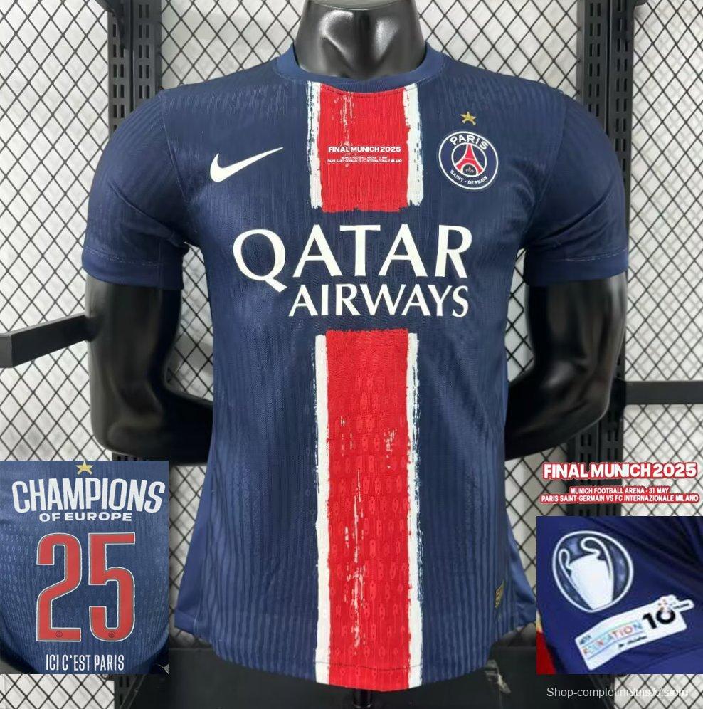 Play Version 1 Star 24/25 PSG Home Jersey With Final Match Champion Jersey