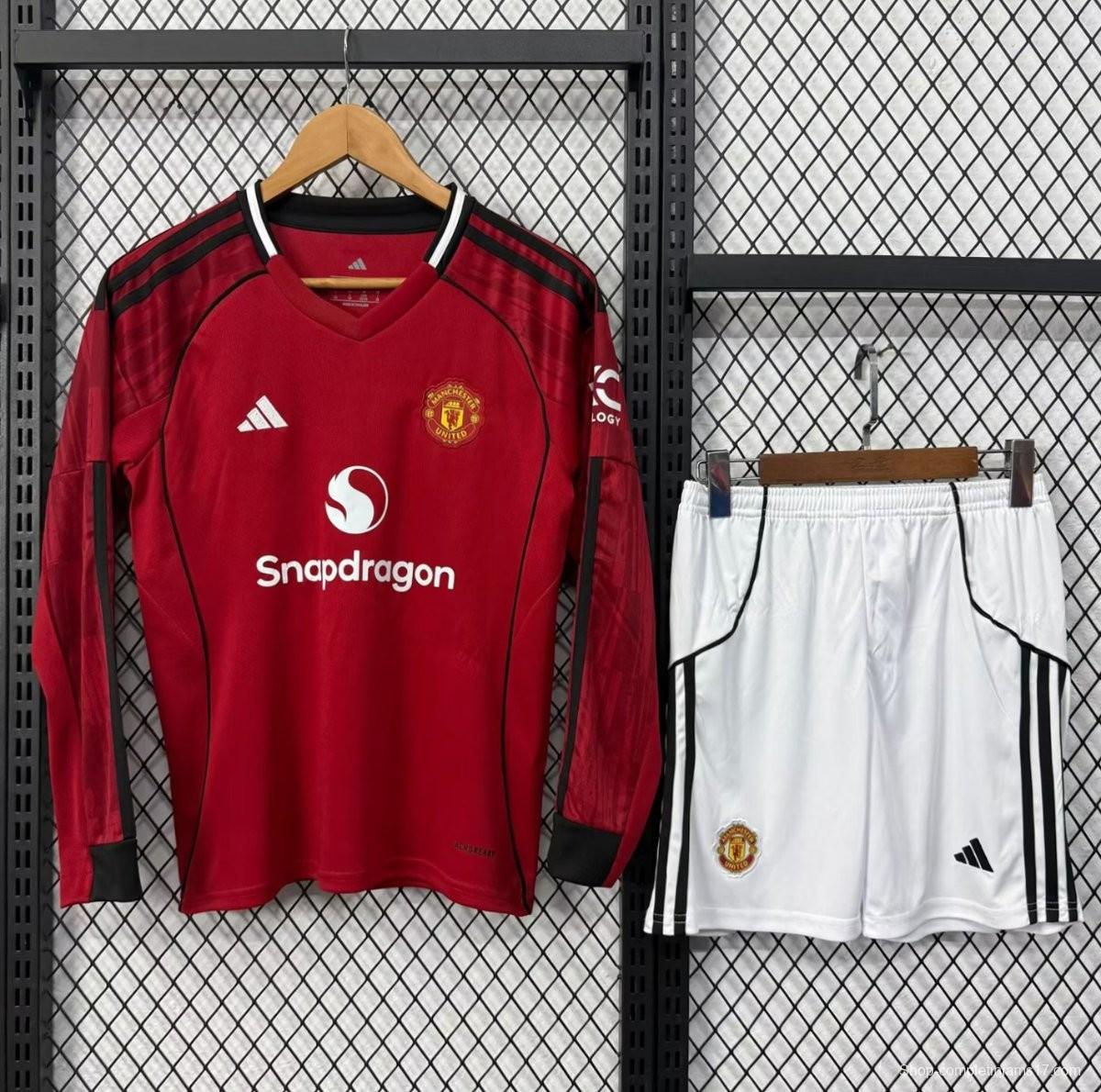 25/26 Kids Manchester United Home Long Sleeve Jersey