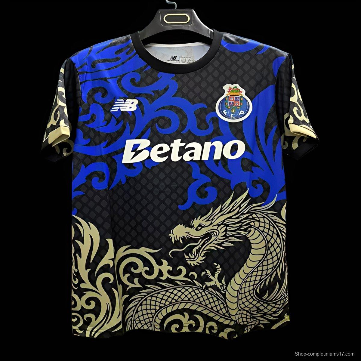 25/26 FC Porto Black with Blue Dragon and Gold Pattern Jersey