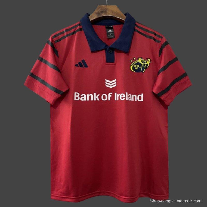 25/26 Munster Rugby Red with Navy and Grey Stripes Jersey