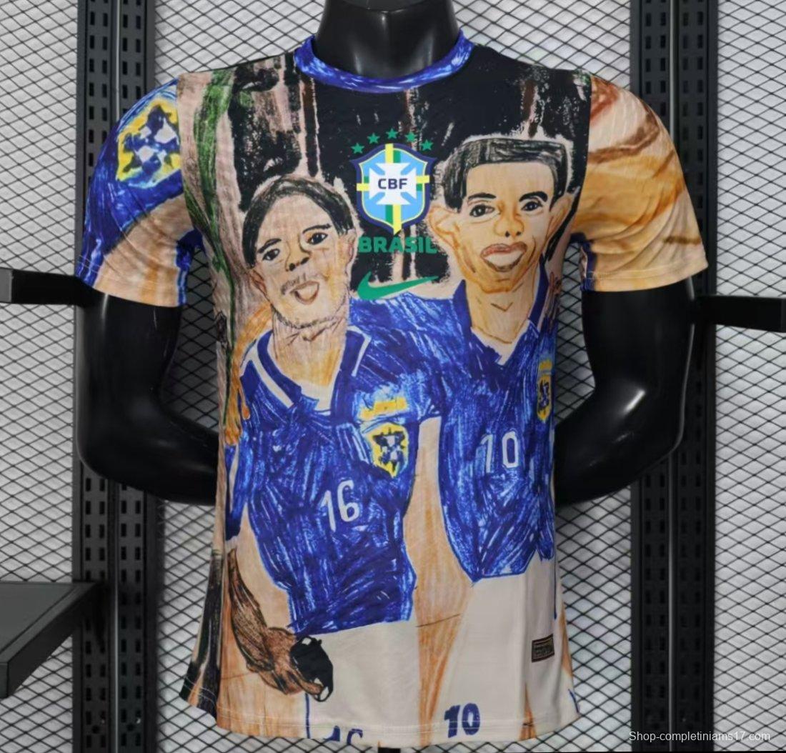 Player Version 2026 Brazil CBF Hand-Drawn Art Special Edition Jersey Featuring Ronaldo & Ronaldinho