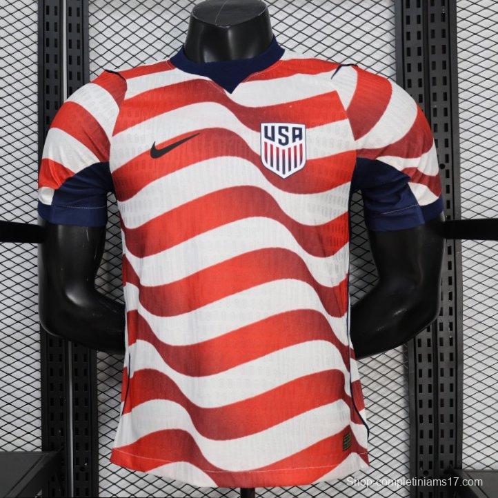Player Version 2026 USA Home Red & White Stripe  Jersey