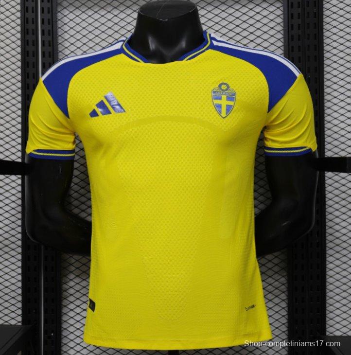 Player Version 2026 Sweden Yellow with Blue Panel Home Jersey