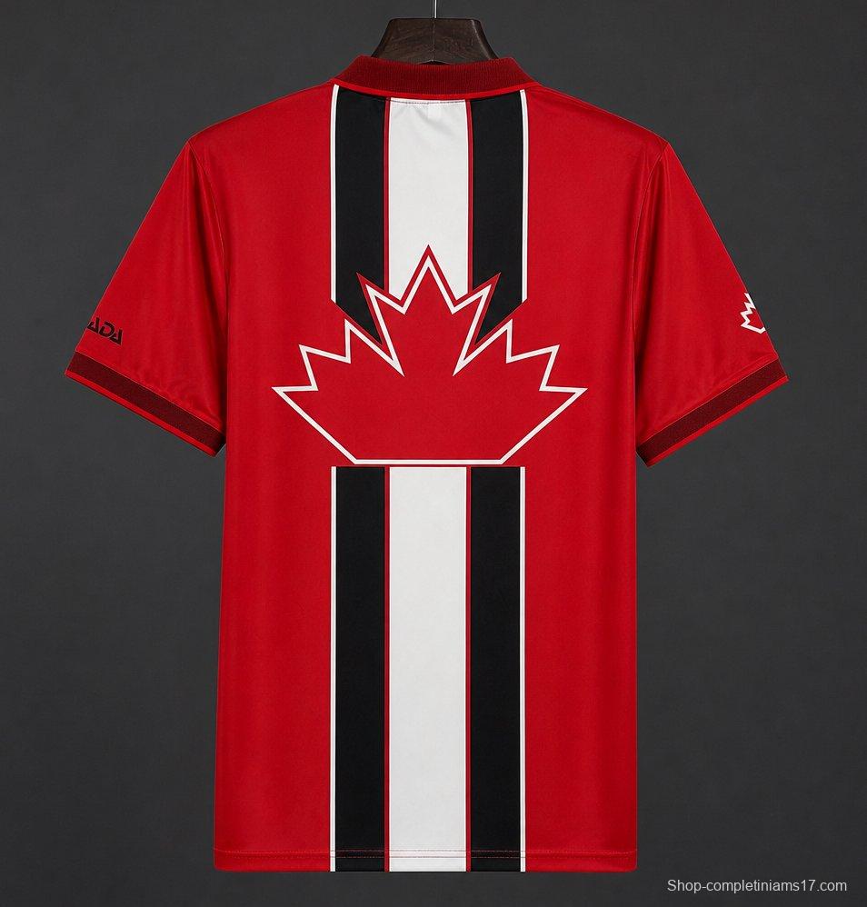Retro 1997/98 Canada Red with Maple Leaf & Black/White Stripes Home Jersey