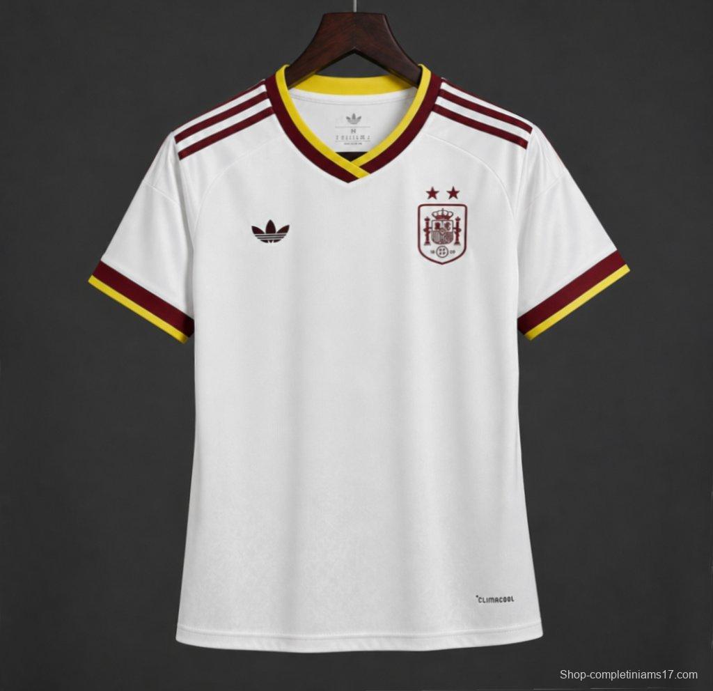 2 Star 2026 Women Spain Away White Jersey With Champion Patch