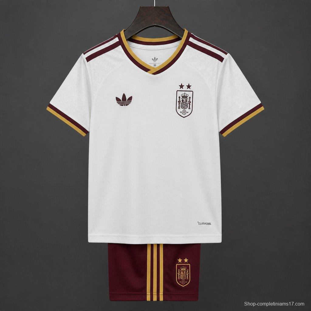 2 Star 2026 Kids Spain Away White Jersey With Champion Patch